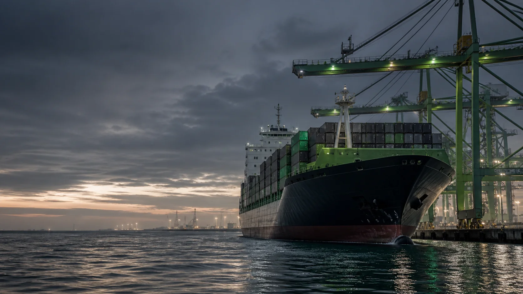Container vessel departing an ocean terminal