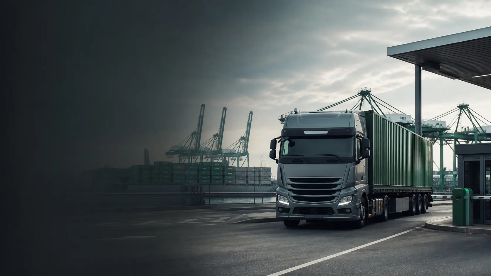 Container transport connecting port operations with road delivery